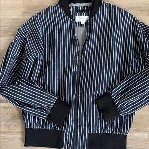 Calvin Klein Men’s Navy and White Striped Bomber Jacket Size M